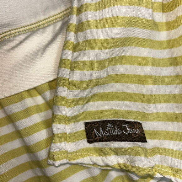LN Matilda Jane Women’s Cream Green Stripe Tunic Ruffle Hem Stretch Tee Medium - Picture 4 of 7